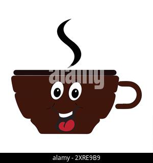 Smiling Coffee Cup Mascot logo, Un logo mascotte amusant d'une tasse de café souriante avec de la vapeur, idéal pour les cafés et les cafés à la recherche d'un amical Illustration de Vecteur