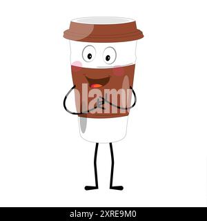 Smiling Coffee Cup Mascot logo, Un logo mascotte amusant d'une tasse de café souriante avec de la vapeur, idéal pour les cafés et les cafés à la recherche d'un amical Illustration de Vecteur