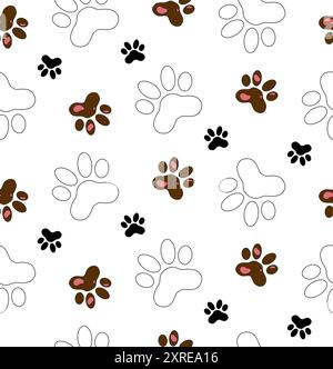 Empreintes de patte de chien sur fond blanc, motif Banque D'Images