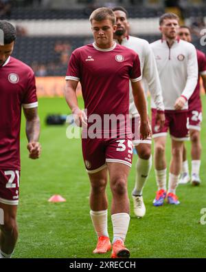 HULL, ROYAUME-UNI. 10 août 2024. Championnat EFL : Hull City AFC v Bristol City. Leo Pecover de Bristol City. Crédit Paul Whitehurst/PBW Media/Alamy Live News Banque D'Images