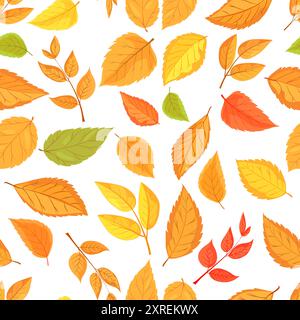 Feuilles d'automne colorées dans diverses nuances et formes sur un fond blanc. Concept de motif sans couture. Illustration vectorielle Illustration de Vecteur