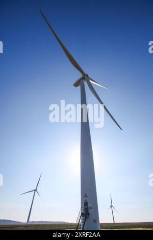 Hook Moor Wind Farm, Aberford, Leeds, West Yorkshire par temps hivernal brillant. Le parc éolien longe la jonction de la M1 et de l'A1. Banque D'Images