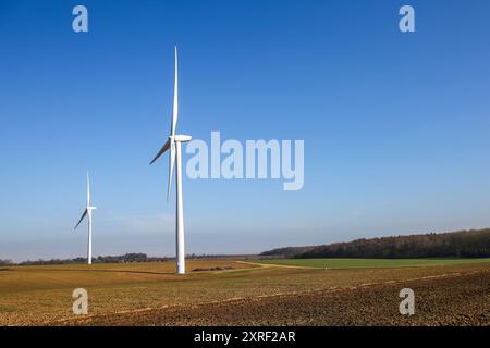 Hook Moor Wind Farm, Aberford, Leeds, West Yorkshire par temps hivernal brillant. Le parc éolien longe la jonction de la M1 et de l'A1. Banque D'Images