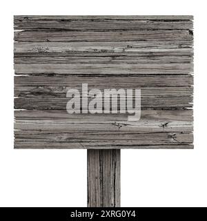 Rustique Old Grunge Weathered Wood Sign isolé sur un fond blanc comme une signalisation effrayante avec un espace de copie vierge pour annoncer un message Banque D'Images