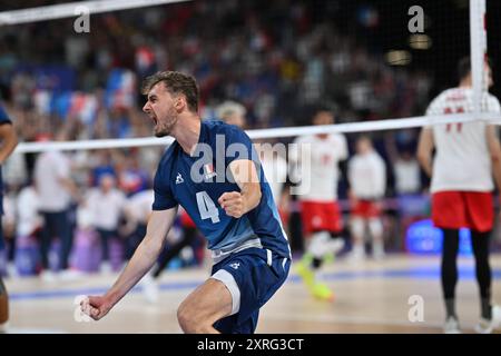 Jean Patry de France, Volleyball, 39 match pour la médaille d'or masculine entre la France et la Pologne lors des Jeux Olympiques de Paris 2024 le 10 août 2024 au South Paris Arena à Paris, France Banque D'Images