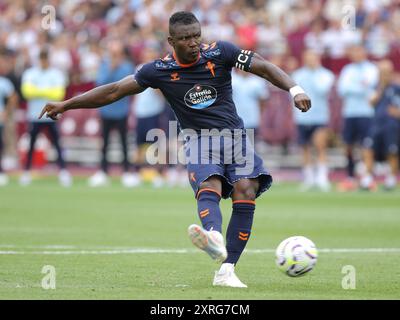 Londres, Royaume-Uni. 10 août 2024. Londres, Angleterre, 10 août 2024 : Joseph Aidoo (15 RC Celta de Vigo) lors de la fusillade de pénalité dans le match de la Betway Cup entre West Ham United et RC Celta de Vigo au London Stadium à Londres, en Angleterre. (Jay Patel/SPP) crédit : photo de presse sportive SPP. /Alamy Live News Banque D'Images