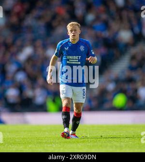 Hampden Park, Glasgow, Royaume-Uni. 10 août 2024. Scottish Premiership Football, Rangers versus Motherwell ; Connor Barron de Rangers Credit : action plus Sports/Alamy Live News Banque D'Images