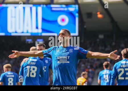 Glasgow, Royaume-Uni. 10 août 2024. Les Rangers ont joué à Motherwell dans le premier match à domicile pour les Rangers, joués au Hampden Park, Glasgow parce que le stade Ibrox, le terrain de résidence des Rangers, est en rénovation. Le score final était Rangers 2 - 1 Motherwell. Les buts ont été marqués par Dessers, Cerny et un OG par Propper. Crédit : Findlay/Alamy Live News Banque D'Images