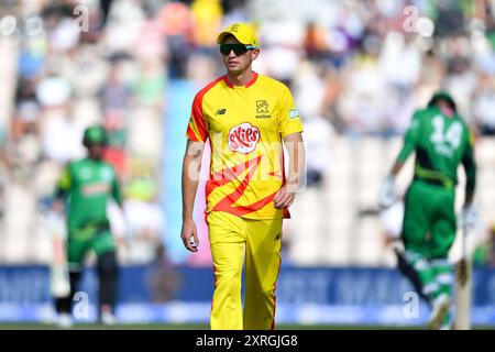 Southampton, Royaume-Uni. 10 août 2024. John Turner de Trent Rockets lors du Hundred Men's match entre Southern Brave et Trent Rockets au Utilita Bowl. Crédit : Dave Vokes/Alamy Live News Banque D'Images