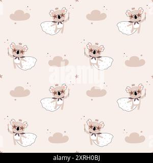 Motif mignon en scandinave, boho, minimalisme Koalas et nuages. Les animaux, un personnage charmant. Décor pour la pépinière, douche de bébé, textiles Illustration de Vecteur