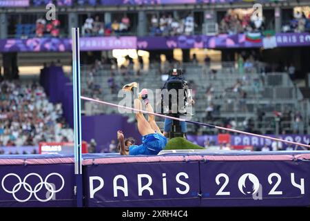 Parigi, Francia. 10 août 2024. Gianmarco Tamberi, d’Italie, lors de la finale masculine de saut en hauteur aux Jeux olympiques d’été de 2024, samedi 10 août 2024, à Saint-Denis, France. ( Credit : LaPresse/Alamy Live News Banque D'Images