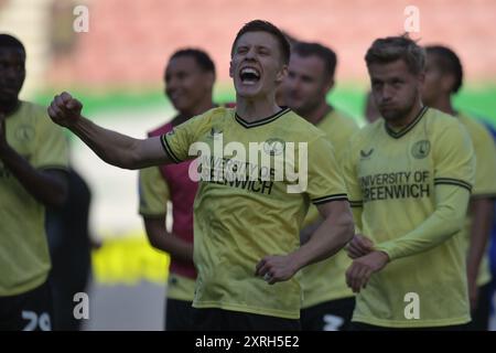 Wigan, Angleterre. 10 août 2024. Greg Docherty suit le match Sky Bet EFL League One entre Wigan Athletic et Charlton Athletic au stade communautaire Brick. Kyle Andrews/Alamy Live News Banque D'Images