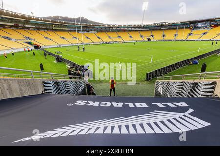 Wellington, Nouvelle-Zélande, 10 août 2024. Vue générale du Sky Stadium au-dessus du tunnel en prévision du match du championnat de rugby Lipovitan-d 2024 entre la Nouvelle-Zélande et l'Argentine au Sky Stadium le 10 août 2024 à Wellington, Nouvelle-Zélande. Crédit : James Foy/Speed Media/Alamy Live News Banque D'Images