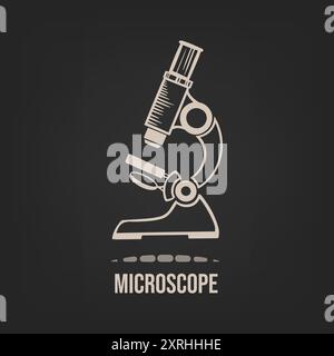 Microscope à croquis pour des leçons de chimie, biologie dessinée à la main sur un fond sombre. Vecteur Illustration de Vecteur