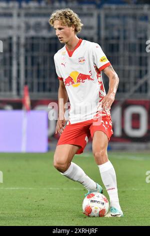 Salzbourg, Autriche. 10 août 2024. SALZBOURG, AUTRICHE - 10 AOÛT : Maurits Kjaergaard de Salzbourg lors du match de l'Admiral Bundesliga entre le FC Red Bull Salzbourg et le FC Blau-Weiss Linz au Red Bull Arena le 10 août 2024 à Salzbourg, Autriche.240810 SEPA 24 047 - 20240810 PD23036 crédit : APA-PictureDesk/Alamy Live News Banque D'Images