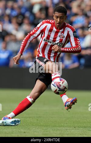 Cardiff, Royaume-Uni. 10 août 2024. Jobe Bellingham de Sunderland en action. EFL Skybet championnat match, Cardiff City v Sunderland au Cardiff City Stadium de Cardiff, pays de Galles, samedi 10 août 2024. Cette image ne peut être utilisée qu'à des fins éditoriales. Usage éditorial exclusif, photo par Andrew Orchard/Andrew Orchard photographie sportive/Alamy Live News crédit : Andrew Orchard photographie sportive/Alamy Live News Banque D'Images