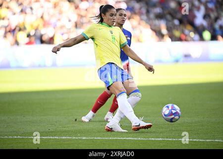 PARIS - FRANCE, 10 août 2024 - Jeux Olympiques de Paris 2024, match de football féminin entre les équipes du Brésil et des États-Unis au PARC de PRINCE Banque D'Images