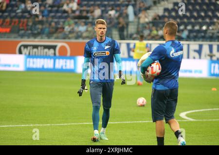 Saint-Pétersbourg, Russie. 10 août 2024. Denis Adamov (16 ans) de Zenit vu en action lors du match de football de la première Ligue russe entre Zenit Saint-Pétersbourg et Dynamo Moscou à Gazprom Arena. Score final ; Zenit 1:0 Dynamo. Crédit : SOPA images Limited/Alamy Live News Banque D'Images