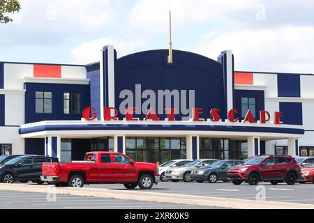 Muncy, États-Unis. 10 août 2024. Une vue extérieure du cinéma District de Lycoming Valley qui opère dans l'ancien théâtre Great Escape. Crédit : SOPA images Limited/Alamy Live News Banque D'Images