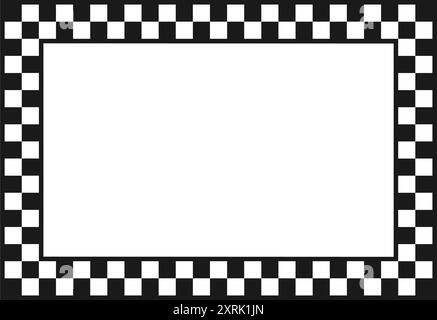 Cadre rectangulaire à carreaux. Motif carré de drapeau en damier. Motif géométrique en damier. Motif carré d'échecs rallye noir et blanc. Terminer la course Illustration de Vecteur