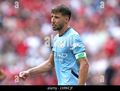 Londres, Royaume-Uni. 10 août 2024. Ruben Dias de Manchester Citypendant le match du FA Community Shield au stade de Wembley, Londres. Le crédit photo devrait se lire : Paul Terry/Sportimage crédit : Sportimage Ltd/Alamy Live News Banque D'Images