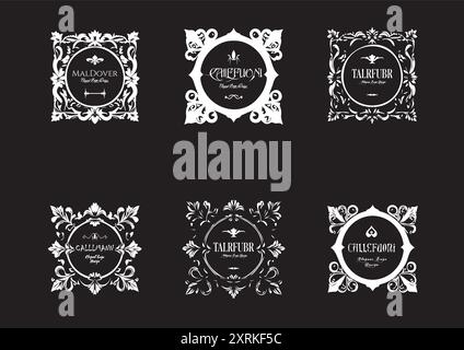 Logos de luxe rétro Floral et monogrammes modèles de conception de crête Set illustration vectorielle Illustration de Vecteur