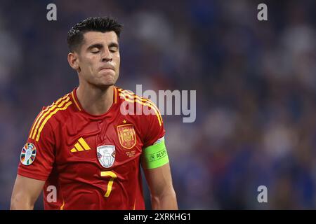 Munich, Allemagne, 9 juillet 2024. L'Espagnol Alvaro Morata réagit lors de la demi-finale des Championnats d'Europe de l'UEFA à l'Allianz Arena, Munich. Le crédit photo devrait se lire : Jonathan Moscrop / Sportimage Banque D'Images