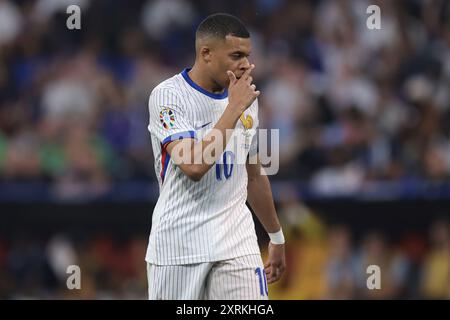 Munich, Allemagne, 9 juillet 2024. Kylian Mbappe, de France, réagit lors de la demi-finale des Championnats d'Europe de l'UEFA à l'Allianz Arena, Munich. Le crédit photo devrait se lire : Jonathan Moscrop / Sportimage Banque D'Images