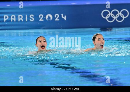 HIGA Moe / Sato Tomoka, Japan Team (JPN), duo Free routine à Acquatics Center, pendant les Jeux Olympiques de Paris 2024, 10 août 2024, Paris, France. (Photo Enrico Calderoni/AFLO SPORT) Banque D'Images