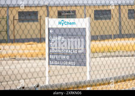 Système de signalisation indiquant les différents départements d'une entreprise de chimie durable au portugal Banque D'Images