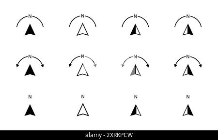 Illustration vectorielle de jeu de symboles d'icône de boussole. Icônes de boussole directionnelle nord. Illustration de Vecteur