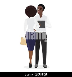 Deux professionnels se sont engagés dans une conversation d’affaires, partageant des idées et collaborant sur le travail. Concept de communication d'entreprise, travail d'équipe et illustration vectorielle de partenariat. Illustration de Vecteur