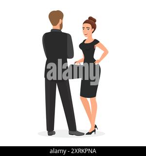 Deux professionnels de bureau ont participé à des discussions, partagé des idées liées au travail et collaboré à des projets. Concept de communication d'entreprise, travail d'équipe et illustration vectorielle de partenariat. Illustration de Vecteur