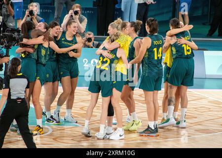 Paris, France, 11 août 2024. Match de basket-ball féminin 3ème place - L'Australie a gagné contre la Belgique - Jacques Julien / Alamy Live News Banque D'Images