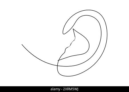 Oreille humaine dessin continu d'une ligne de l'icône de vecteur de contour isolé Illustration de Vecteur