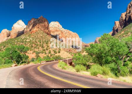 Road trip pittoresque dans les montagnes du parc national de Zion, Utah, États-Unis. Banque D'Images