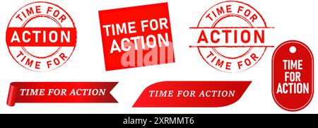 temps pour l'action agir maintenant motivation timbre publicité badge autocollant ruban collection icône de conception illustration Illustration de Vecteur