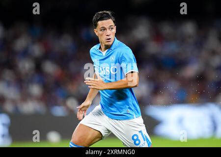 Naples, Italie. 10 août 2024. Giacomo Raspadori, lors du match de la Coppa Italia Frecciarossa entre la SSC Napoli et le Modène FC au Stadio Diego Armando Maradona le 10 août 2024 à Naples, Italie crédit : Giuseppe Maffia/Alamy Live News Banque D'Images