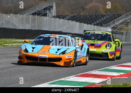 Scarperia, 23 mars 2024 Italie : Ferrari 488 GT3 du Team Pellin Racing pilotée par Clark-Marcelli-Westphal en action pendant 12h Hankook sur le circuit de Mugello Banque D'Images