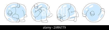 Les gens abstraits. Les personnes modernes posent. Figures de groupe de contours de couchage. Personnages dormant dans des positions étranges inconfortables. Les gars détente. Griffonner des formes rondes. Dessin d'hommes de ligne. Icônes vectorielles définies Illustration de Vecteur