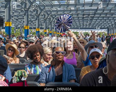 Plus d’un millier de personnes ont assisté au Blues barbecue Festival annuel dans le parc de la rivière Hudson, où elles ont écouté de la musique, dansé et mangé. 10 août 2024 Banque D'Images