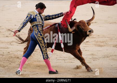 Le torero Rafael Reyes lors de la corrida de Toros sur la Plaza de las Ventas à Madrid, le 11 août 2024 Espagne Banque D'Images