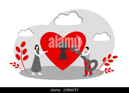 Relations amoureuses. La clé du cœur d'une femme. Love date Illustration de Vecteur