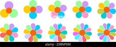 Ensemble de formes de fleurs. Diagrammes floraux avec pétales de 3 à 12 pour la présentation des données isolé sur fond blanc. Modèles d'infographie. Illustration vectorielle plate. Illustration de Vecteur