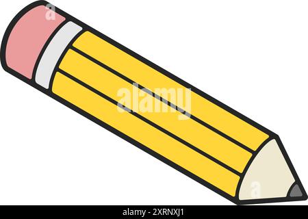 Crayon en bois jaune classique utilisé pour les fournitures de papeterie scolaires avec icône vectorielle gomme Illustration de Vecteur