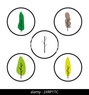 Jeu d'icônes d'arbre. Différentes formes de feuilles. Ligne simple Illustration vectorielle. Illustration de Vecteur