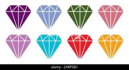 Icônes de diamants, bijoux en diamants, collection de diamants colorés. Illustration de Vecteur