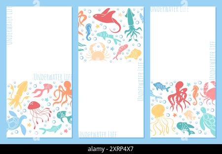 Vie marine tropicale avec des éléments de corail et d'algues Illustration de Vecteur
