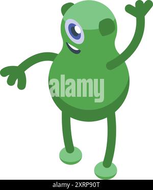 Souriant monstre à un oeil avec les bras et les jambes agitant à quelqu'un Illustration de Vecteur