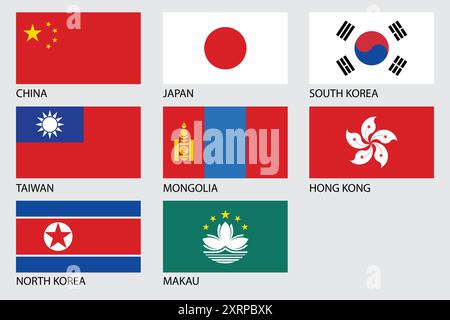 Vecteur de drapeaux des pays d'Asie de l'est Illustration de Vecteur